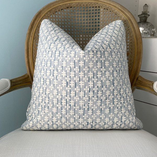 Sister Parish Tuckerman in ocean 18 x 18 both sides pillow cover finished with self piping. High end linen pillow cover.