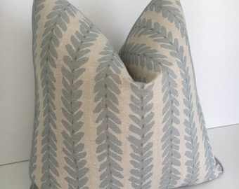 Schumacher "Woodperry" in Blue High End Pillow Cover. Leafy Designer Pillow Cover. 18"x 18" Decorative Pillow Cover. Sofa Pillow cover.