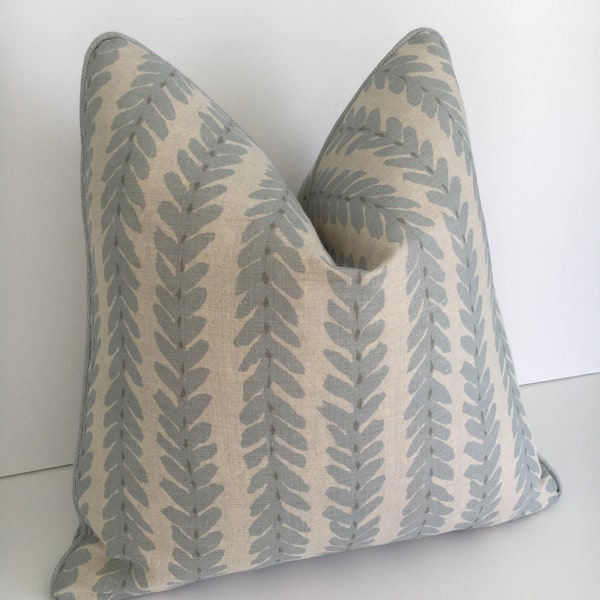 Schumacher "Woodperry" in Blue High End Pillow Cover. Leafy Designer Pillow Cover. 18"x 18" Decorative Pillow Cover. Sofa Pillow cover.