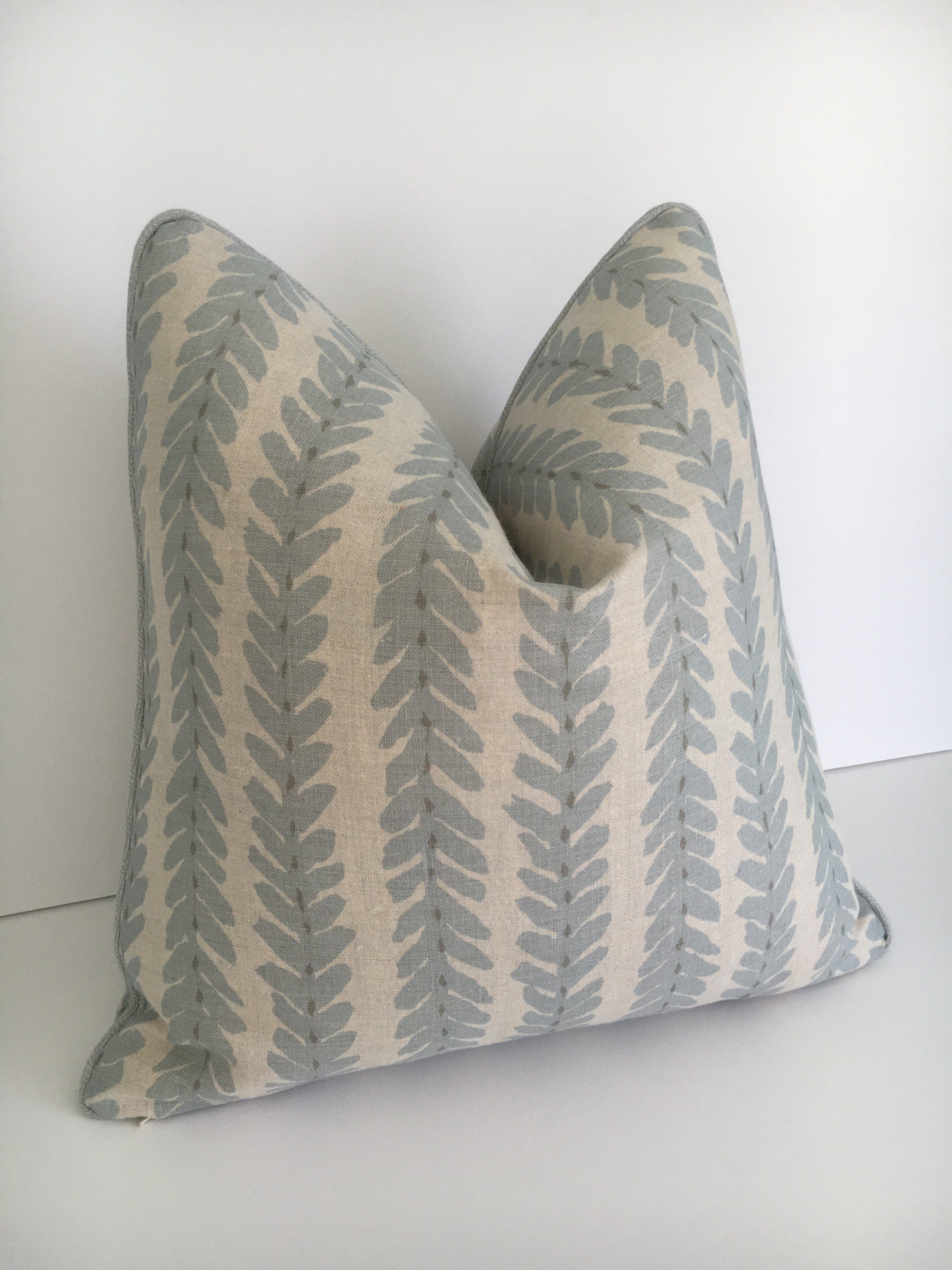 Schumacher "Woodperry" in Blue High End Pillow Cover. Leafy Designer Pillow Cover. 18"x 18" Decorative Pillow Cover. Sofa Pillow cover.