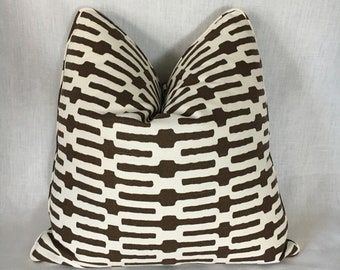 Annie Selke "Links" en coca y crema High End Pillow Cover. Funda de almohada de diseño. Funda de almohada decorativa. Almohada decorativa. Almohada de sofá