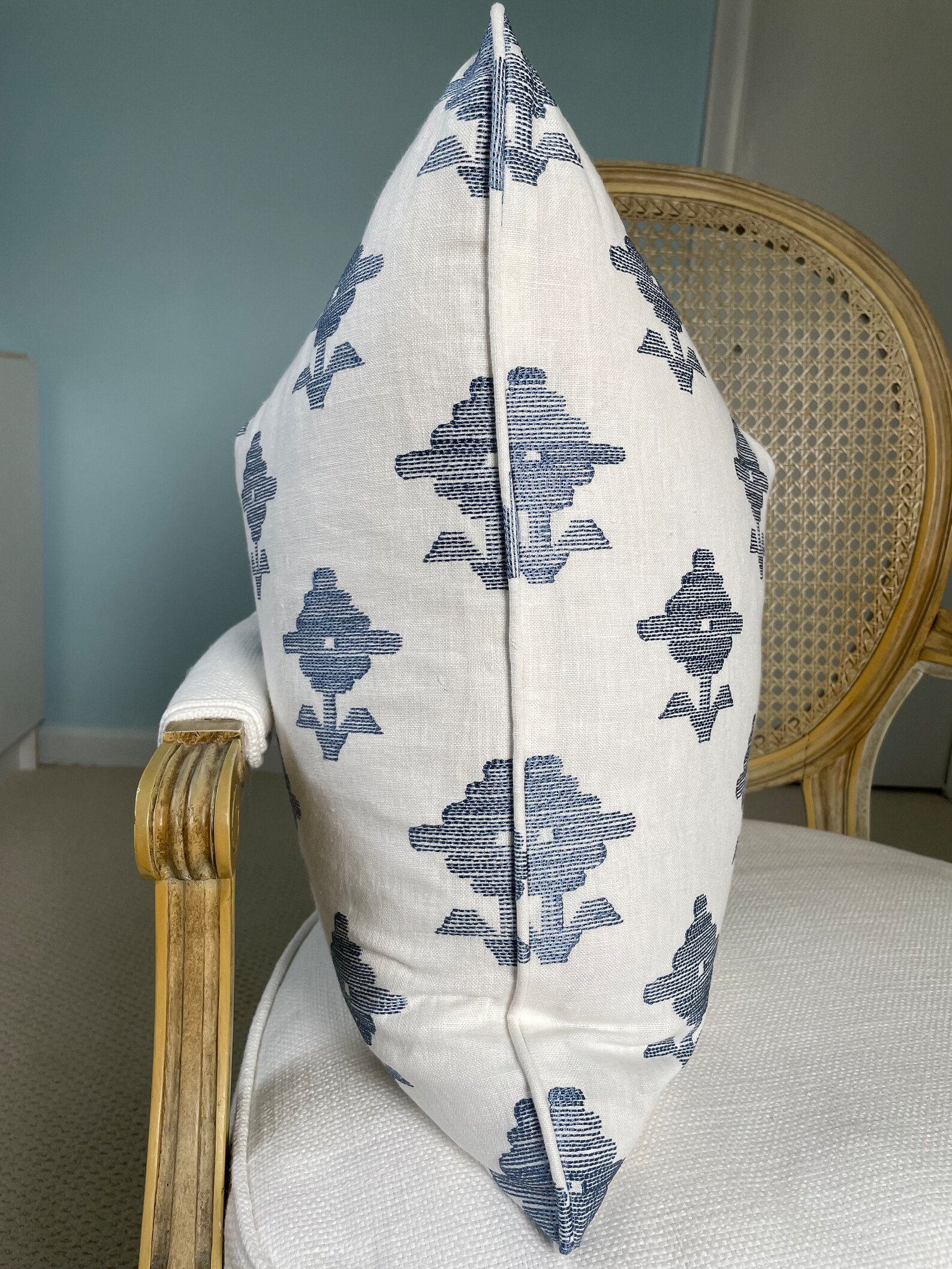 Schumacher "rubia" Embroidery in Blue One or Both Sides High End Pillow ...
