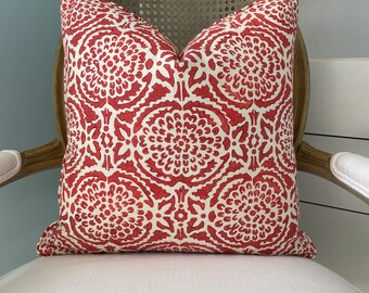 A pair of artisan hand block 20”x 20” both sides pillow covers in burnt orange. Decorative 100% linen pillow covers.