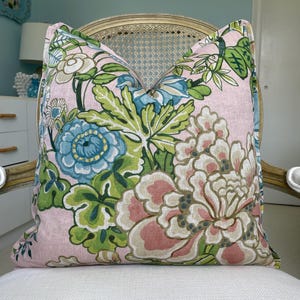 Thibault Peony Garden in blush one or both sides high end pillow cover. Floral linen decorative pillow cover. Designer pillow cover.
