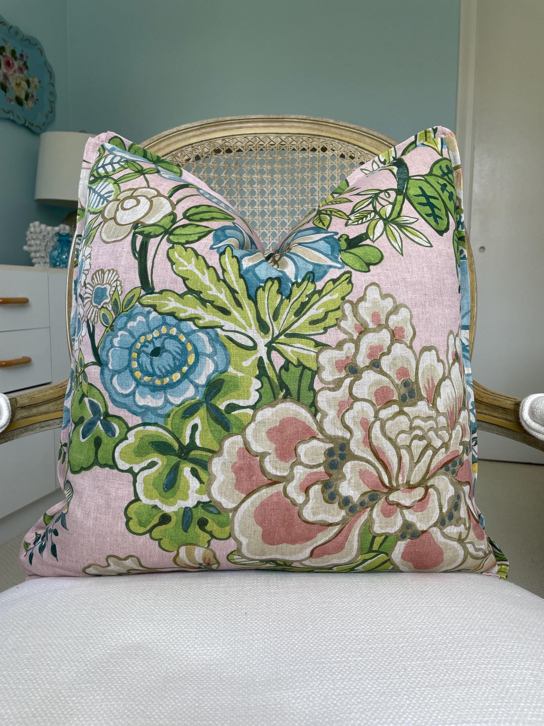 Thibault Peony Garden in blush one or both sides high end pillow cover. Floral linen decorative pillow cover. Designer pillow cover.
