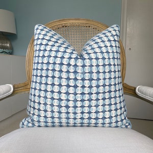 Galbraith and Paul “Ovals” in shades of blue one or both sides 100% linen high end pillow cover. Designer pillow cover. Sofa pillow cover.
