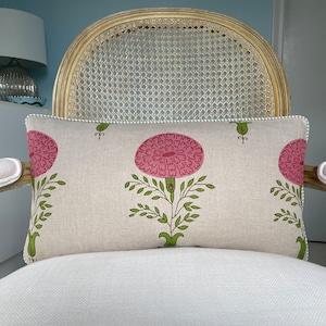 Schumacher one sided Marigold in pink high end pillow cover. Designer floral pillow cover. Decorative pillow cover.