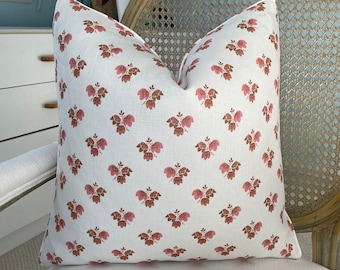 Alice Sargent “Beatrice” in berry one or both sides high end pillow cover. Hand print designer pillow cover. Linen decorative pillow cover.