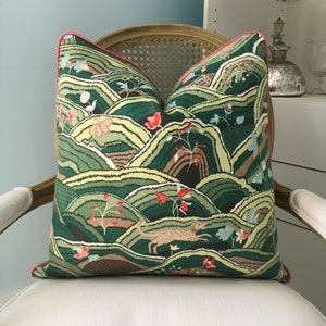 Schumacher "Rolling Hills" in green one or both sides high end pillow cover. Decorative pillow cover. Designer pillow cover. Sofa pillow.