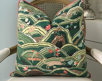 Schumacher "Rolling Hills" in green one or both sides high end pillow cover. Decorative pillow cover. Designer pillow cover. Sofa pillow.