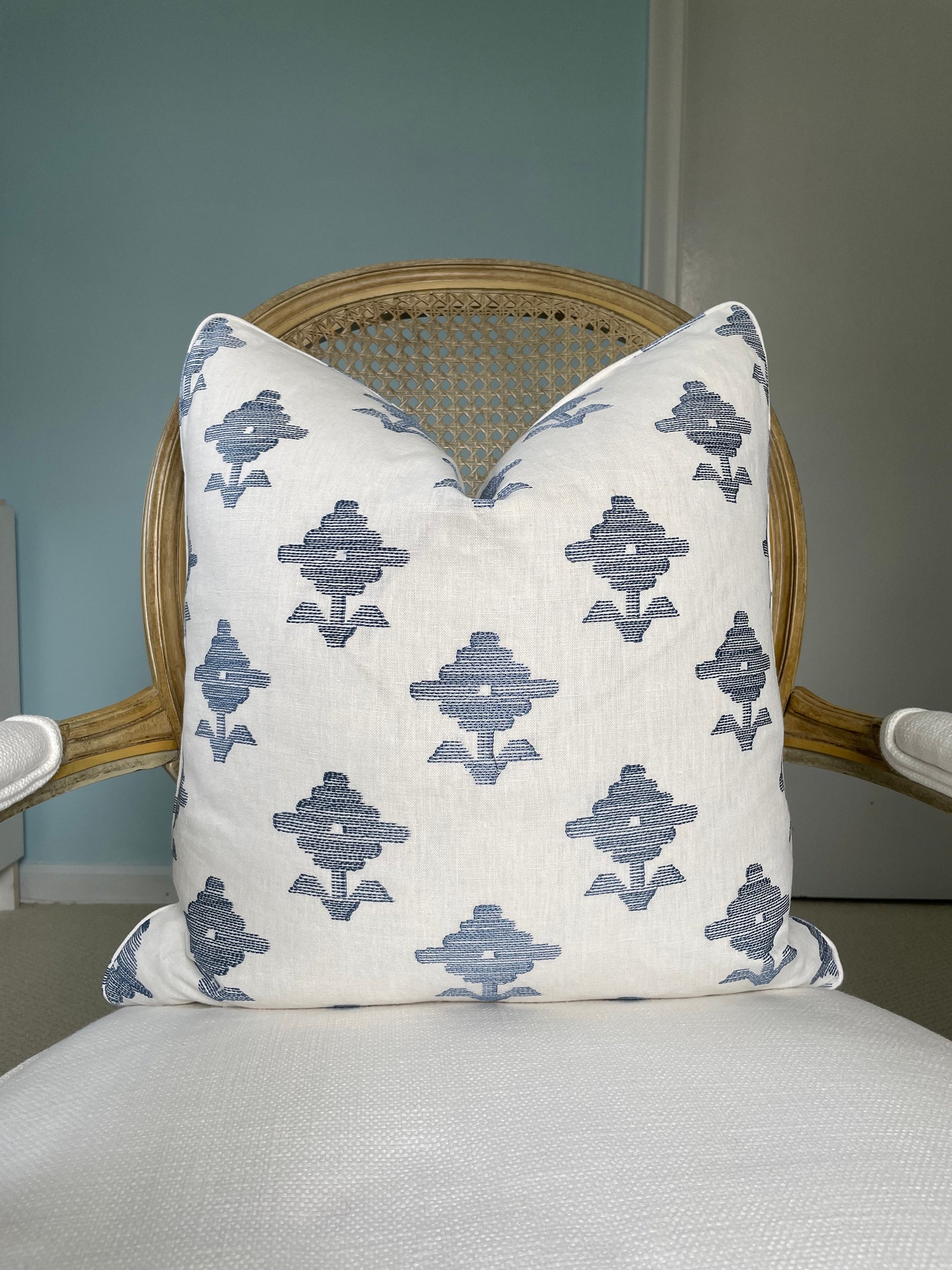 Schumacher "rubia" Embroidery in Blue One or Both Sides High End Pillow ...