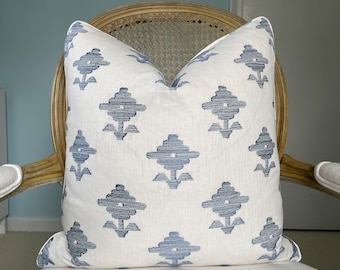 Schumacher "Rubia" embroidery in blue one or both sides high end pillow cover. Decorative pillow cover. Designer pillow cover. Sofa pillow.