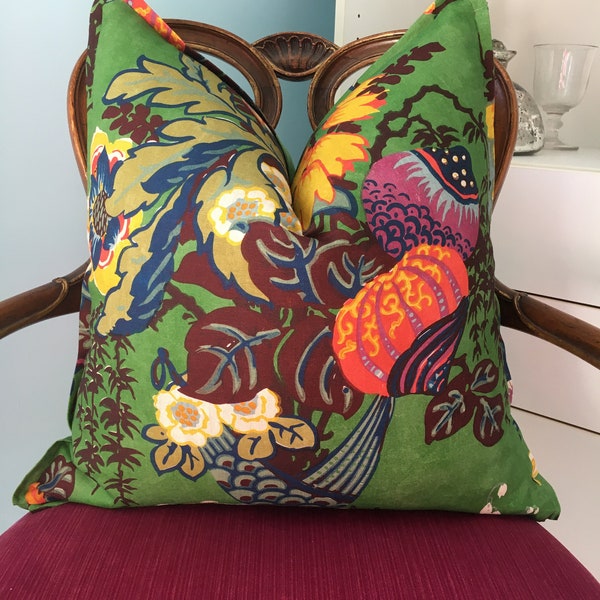 Anna French Fairbanks High End Pillow Cover. Kelly Green Designer Pillow Cover. Floral Decorative Pillow Cover. Oriental Sofa Pillow Cover.