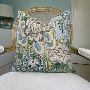 Thibaut “Peony Garden” in spa one or both sides floral pillow cover. Decorative linen pillow cover. Designer pillow cover. High end pillow.
