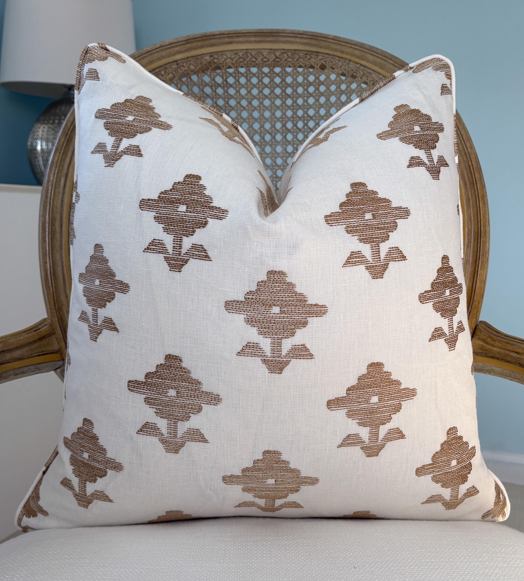 Schumacher Rubia Embroidery in Ivory One Sided Linen Pillow Cover. - Etsy