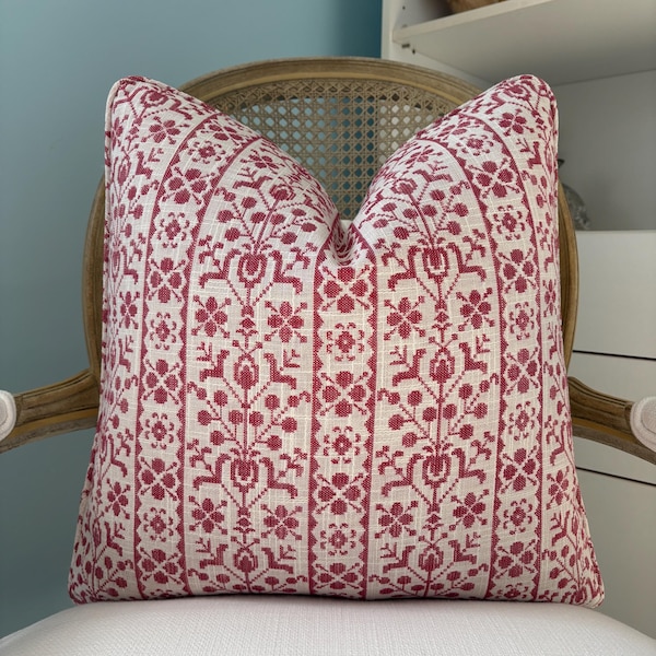 Sister Parish 20”x 20” one sided “Georgina” in pink performance pillow cover.
