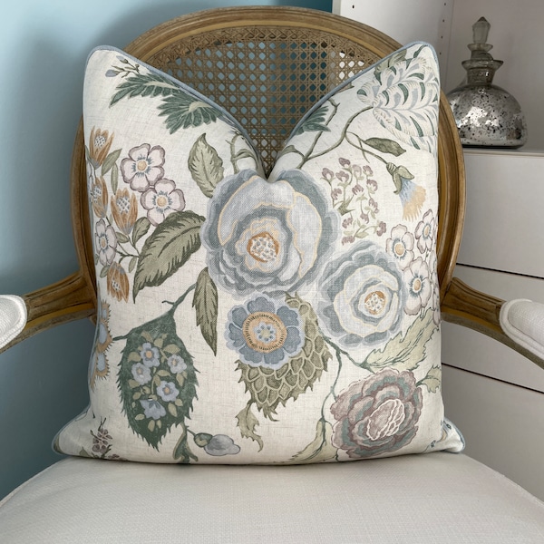 Colefax & Fowler “Emmeline” in old blue one or both sides high end pillow cover. Designer floral pillow cover. Decorative linen pillow cover