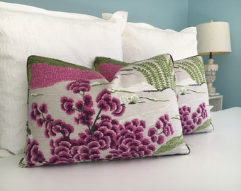 Thibault "Daintree" decorative pillow cover in fuchsia and green both sides or one. Designer pillow cover. High end pillow cover.