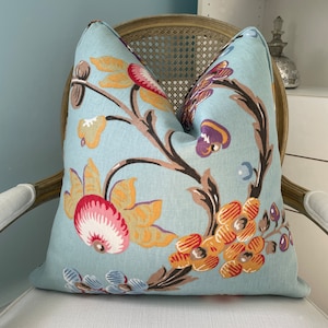 Quadrille Le Notre Toile both sides floral print pillow cover. Modern floral decorative pillow cover, High end linen blend pillow cover.