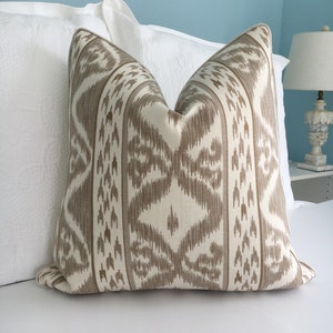 Cowtan & Tout "Rapallo" 20"x 20" taupe and ivory Ikat high end pillow cover. One  or both sides heavy linen designer pillow cover.