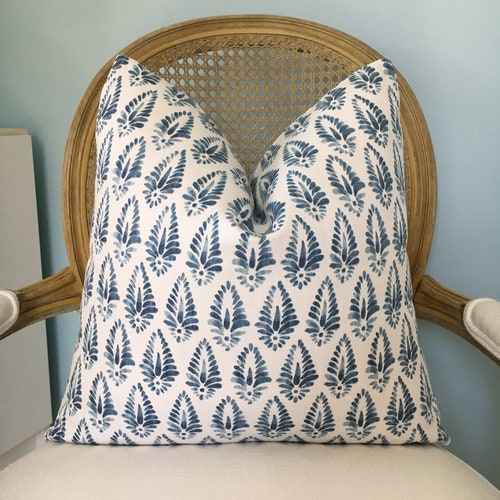 Light Blue and White Block Print Decorative Pillow Cover Etsy