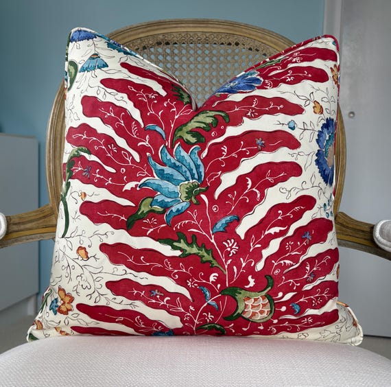 Brunschwig and Fils “Rivière” in red 100% cotton pillow cover.