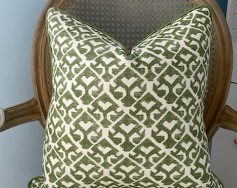 Carolina Irving "Tamar on Natural" in parsley colorway one or both sides designer pillow cover. Decorative pillow cover. Small print pillow.
