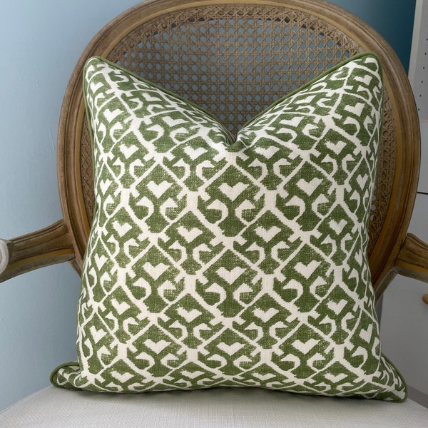 Carolina Irving "Tamar on Natural" in parsley colorway one or both sides designer pillow cover. Decorative pillow cover. Small print pillow.