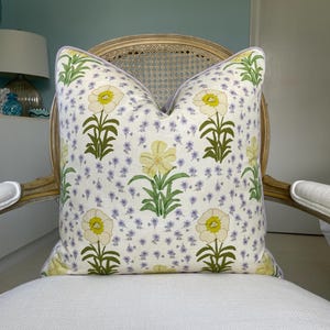 Lulie Wallace Emmeline one or both sides high end pillow cover. Lilac, yellow and green high end pillow cover. Floral pillow cover.