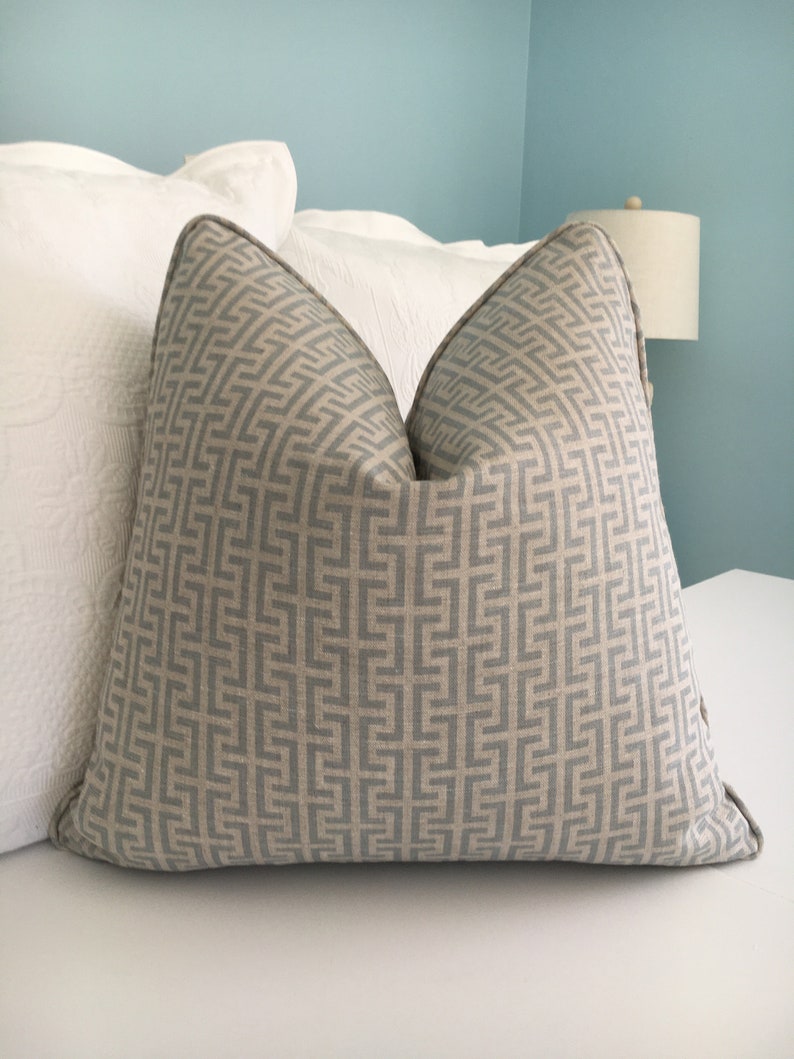Schumacher Temple in light aqua and natural designer pillow cover, geometric high end accent pillow, decorative sofa pillow image 2