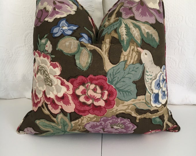 Schumacher "bermuda Blossoms" in Cocoa High End Decorative Pillow Cover ...