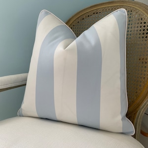Indoor/outdoor both sides pale blue and white wide striped pillow cover. Decorative pillow cover. Cushion for couch. Sofa pillow cover.