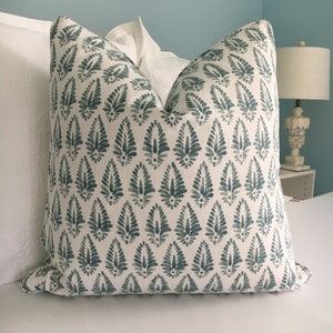 Lacefield Designs Agave Ariel in Aqua and white both sides designer pillow cover. Block print decorative pillow cover. Sofa Pillow Cover.