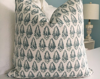 Lacefield Designs Agave Ariel in Aqua and white both sides designer pillow cover. Block print decorative pillow cover. Sofa Pillow Cover.