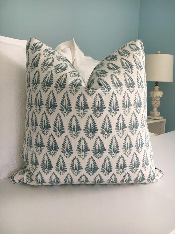 Lacefield Designs Agave Ariel in Aqua and white both sides designer pillow cover. Block print decorative pillow cover. Sofa Pillow Cover.