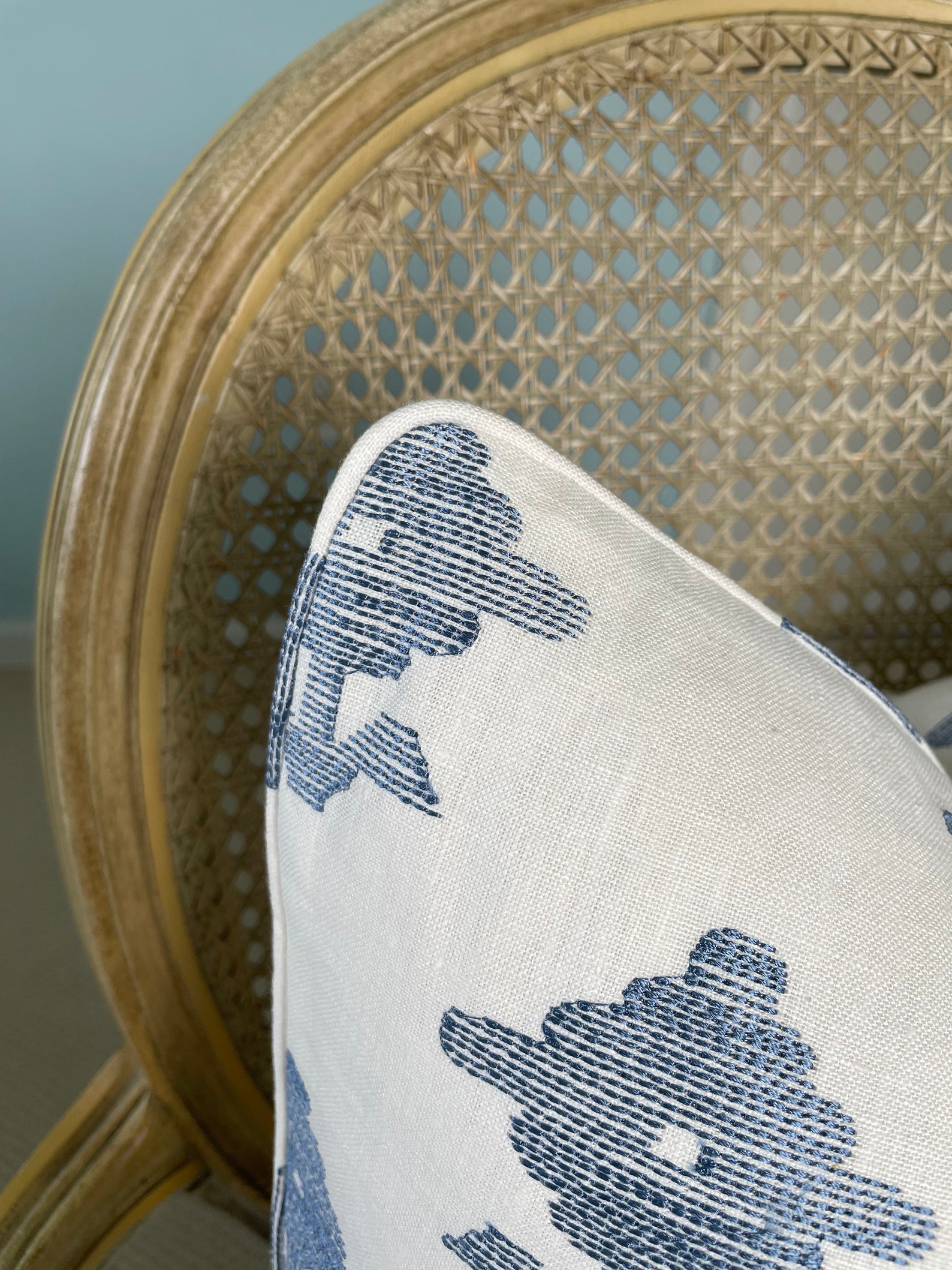 Schumacher "rubia" Embroidery in Blue One or Both Sides High End Pillow ...