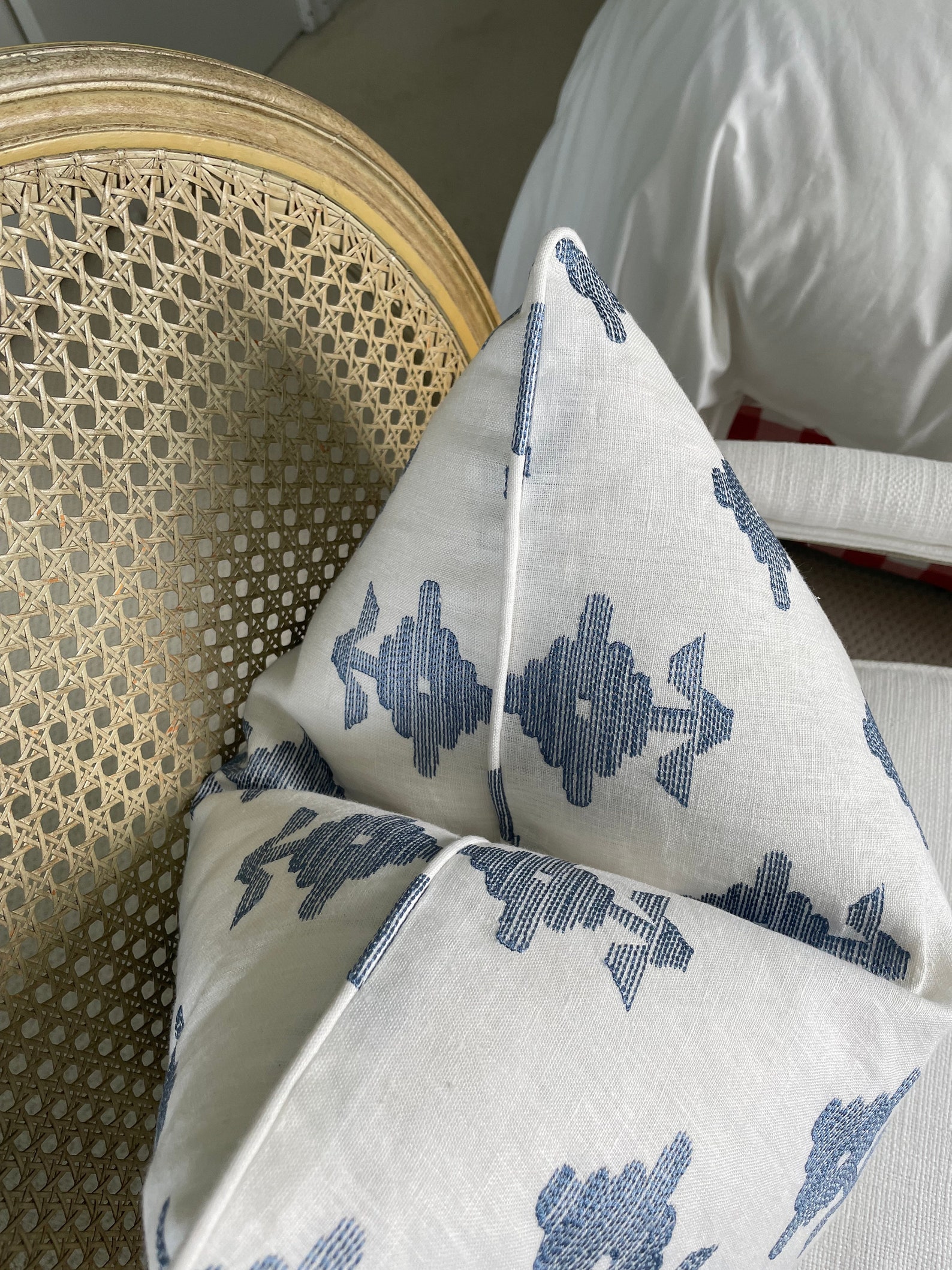 Schumacher "rubia" Embroidery in Blue One or Both Sides High End Pillow ...