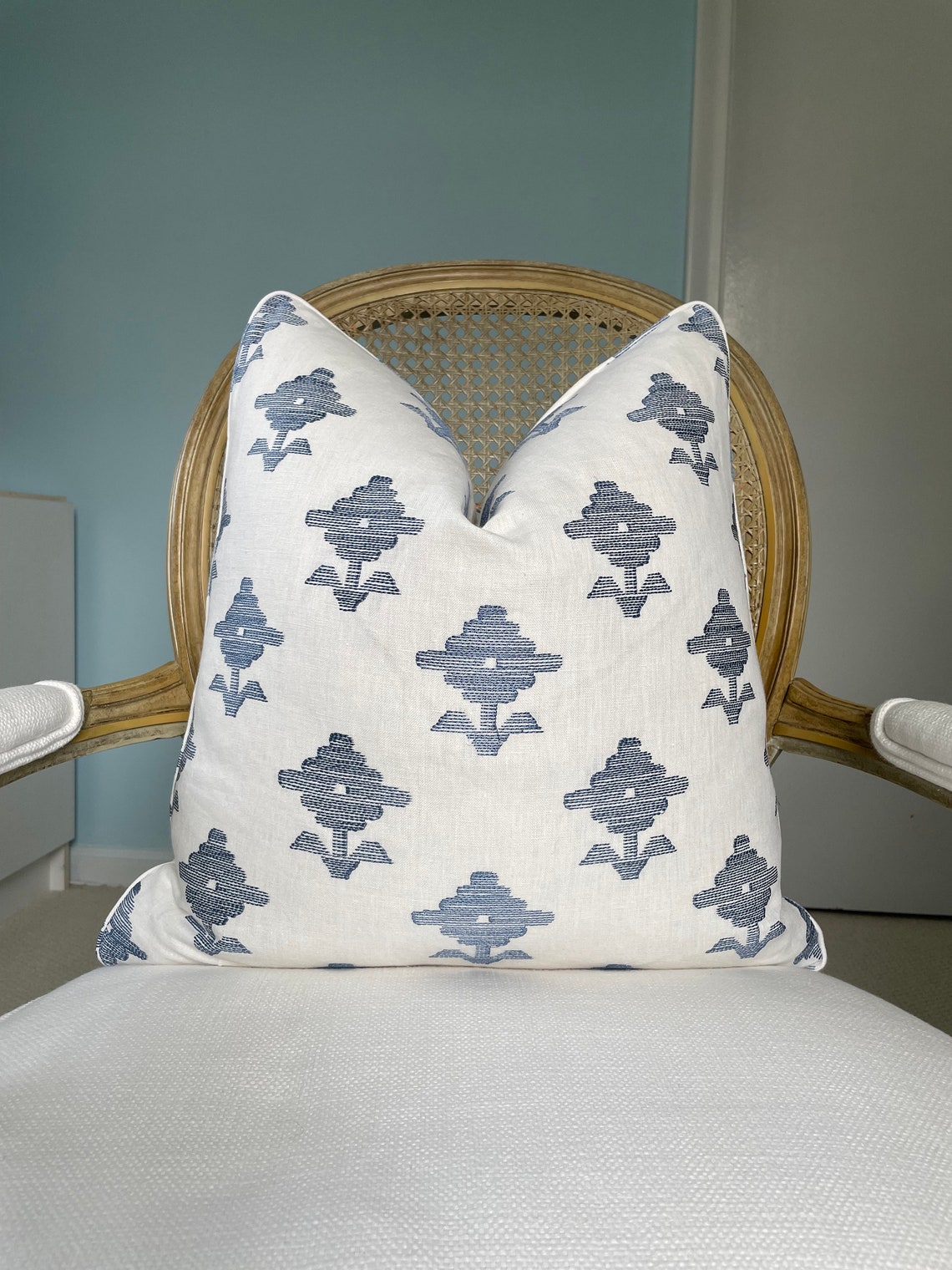Schumacher "rubia" Embroidery in Blue One or Both Sides High End Pillow ...