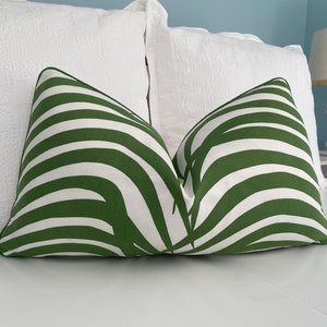 Schumacher &quot;Zebra Palm&quot; in jungle  14&quot;x 24&quot; one sided 100% linen pillow cover. Designer pillow cover. Decorative pillow cover. Sofa pillow.