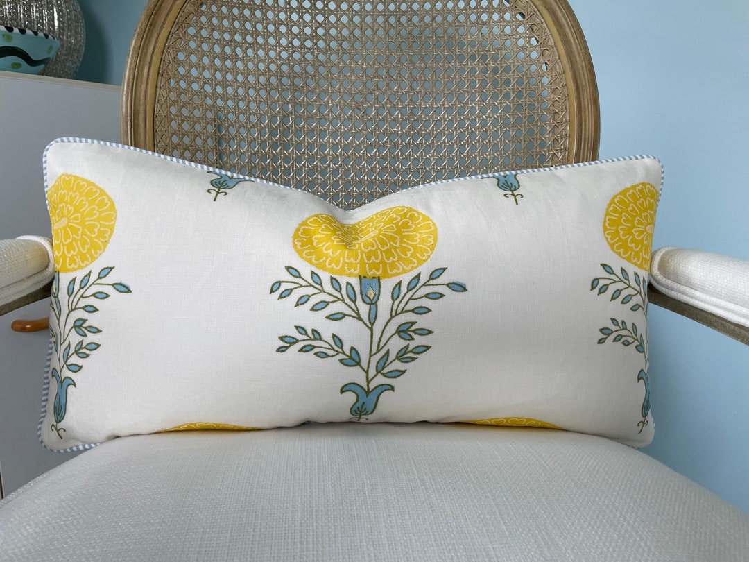 One Sided Schumacher "marigold" in Yellow High End Lumbar Pillow Cover ...