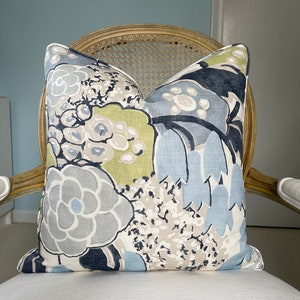 Anna French &quot;Laura&quot; in citrus and blue one or both sides high end pillow cover. Decorative floral pillow cover. Designer pillow.