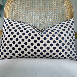 Kravet Kate Spade &quot;Posie Dot&quot; in navy 20&quot;x 11.5&quot; one sided lumbar pillow cover. Designer polka dot pillow cover. Decorative pillow cover.