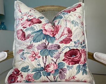 Schumacher Boughton House in rouge one or both sides high end pillow cover. Floral 100% cotton chintz (unglazed) high end pillow cover.