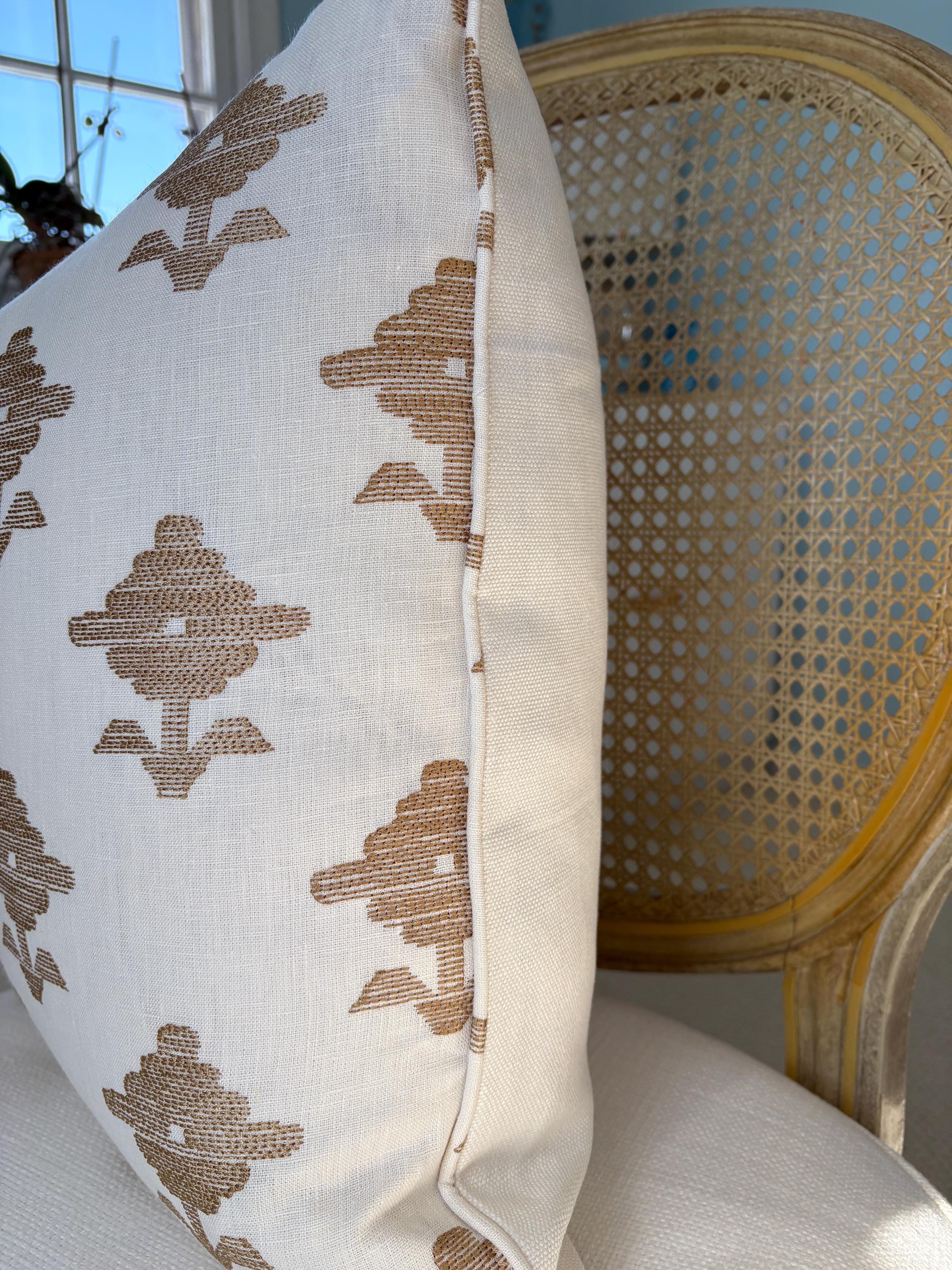 Schumacher Rubia Embroidery in Ivory One Sided Linen Pillow Cover. - Etsy