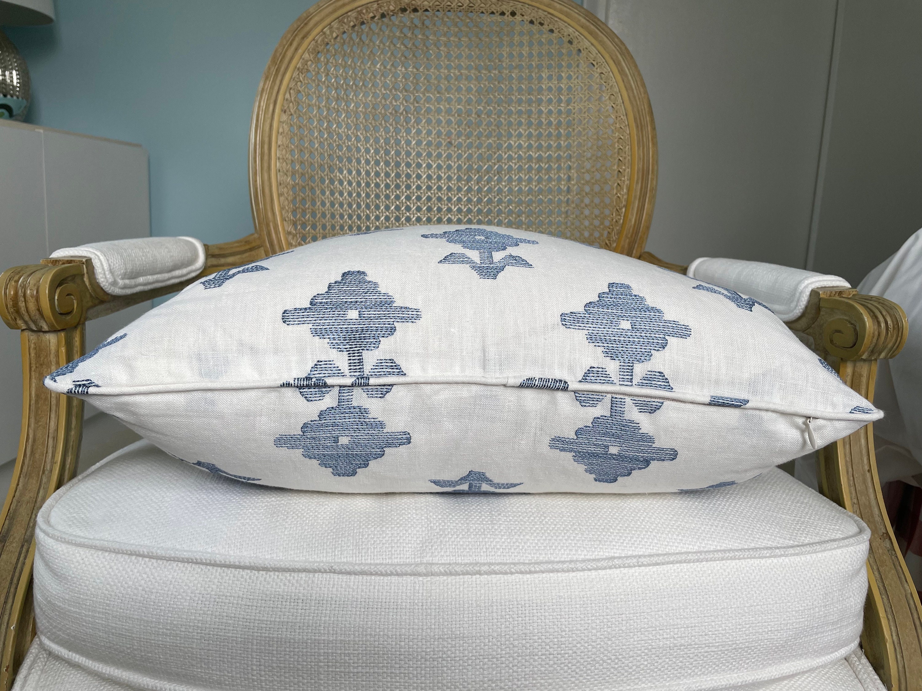 Schumacher "rubia" Embroidery in Blue One or Both Sides High End Pillow ...