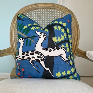 Schumacher Antelopes in cobalt one or both sides high end pillow cover. Designer linen pillow cover. Decorative pillow cover. Sofa pillow.