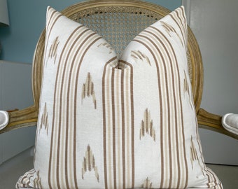 Schumacher "Santa Barbara Ikat" in neutral one or both sides high end pillow cover, Decorative pillow cover. Designer pillow cover.