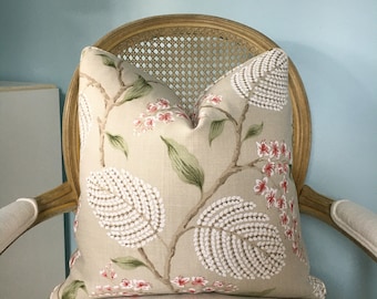 Colefax & Fowler "Atwood" leafy floral, both sides or one side high end pillow cover. 100% linen designer pillow cover. Decorative pillow.