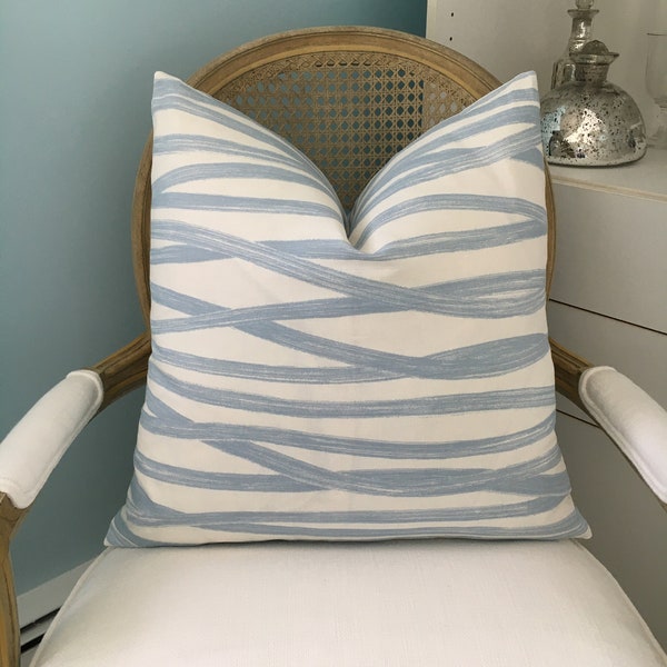 Schumacher "Brushstrokes" both sides or one high end pillow cover. Abstract stripe decorative pillow cover. 100% linen designer pillow cover