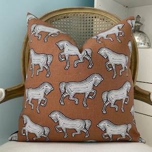 Last one! Schumacher "Faubourg" in brown one sided high end pillow cover. Decorative horse pillow cover. Designer pillow cover.